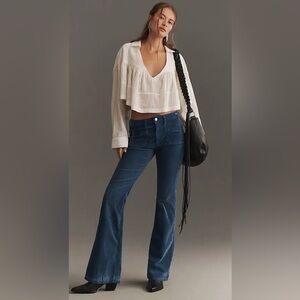 Anthropologie Blue Cordoroy Flare Pants